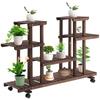 Plant Stand, 6 Shelves, 4 Casters, 123.5 X 33 X 80 Cm, Solid Wood, Brown