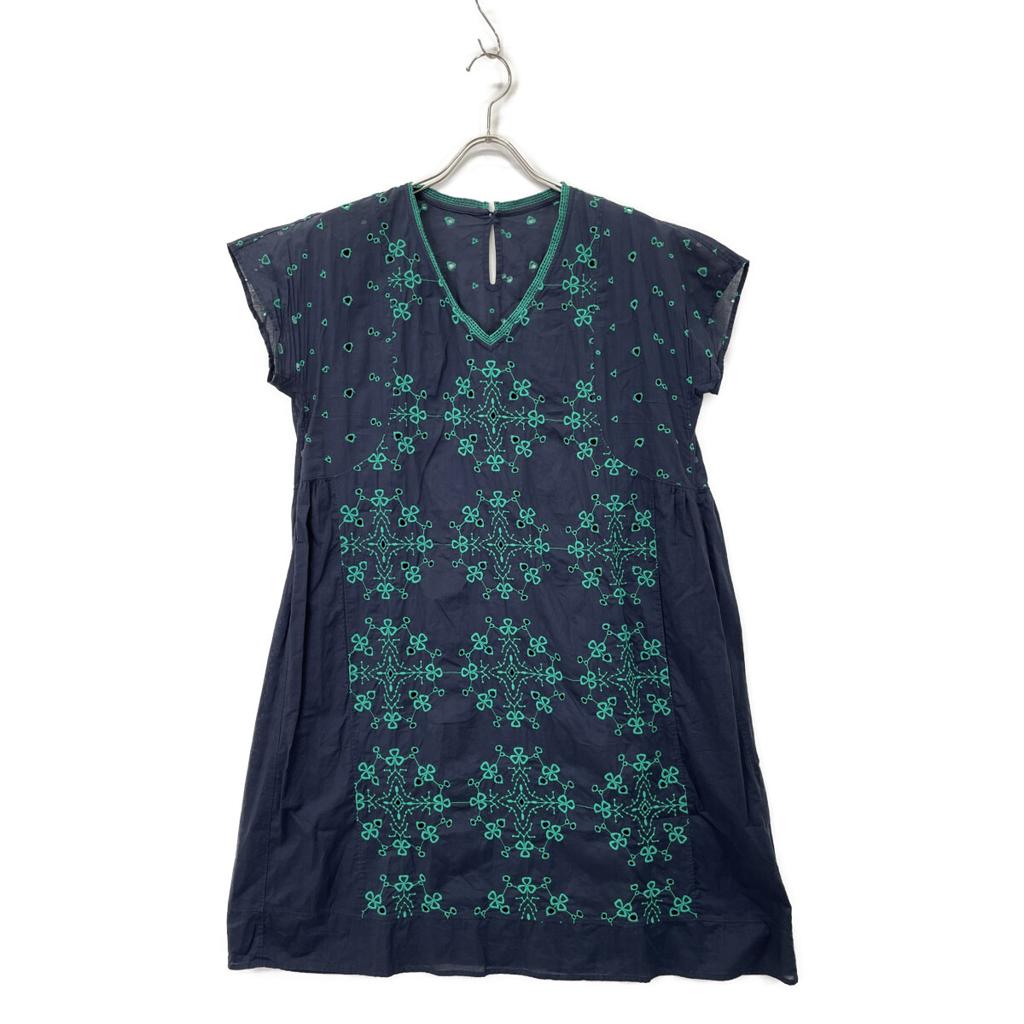 Haat HA31FT622 Navy X Green Short Sleeve Embroidered Dress Dress 3 Navy X greenUsed