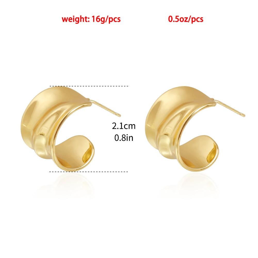 Luxury Metal C-shaped Women's Earrings, Simple Gold Pleated Geometric Irregular Earrings, Fashionable Jewelry Gifts