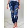 High-Waisted Stretch Denim Jeans Women Distressed Pencil Pants With Leopard Patch Detail Urban Casual Slim Fit