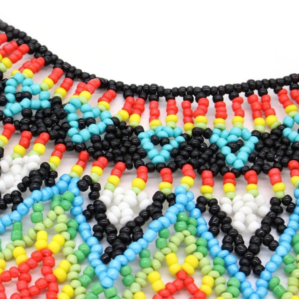 Multicolor Bead Chunky Necklace Ethnic Style Mesh Bib Collar Multilayer Beaded Choker Girls Gift