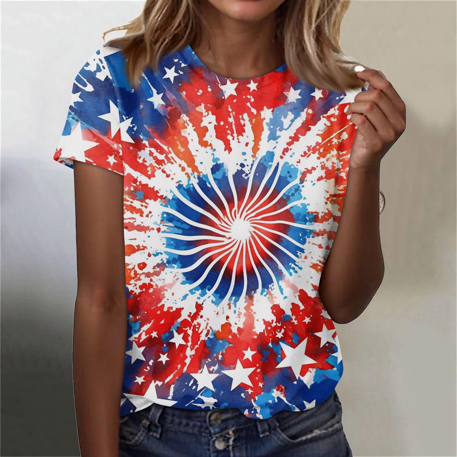 

Жіноча модна повсякденна футболка з принтом і круглим вирізом з короткими рукавами Топ Футболка Топ L синій