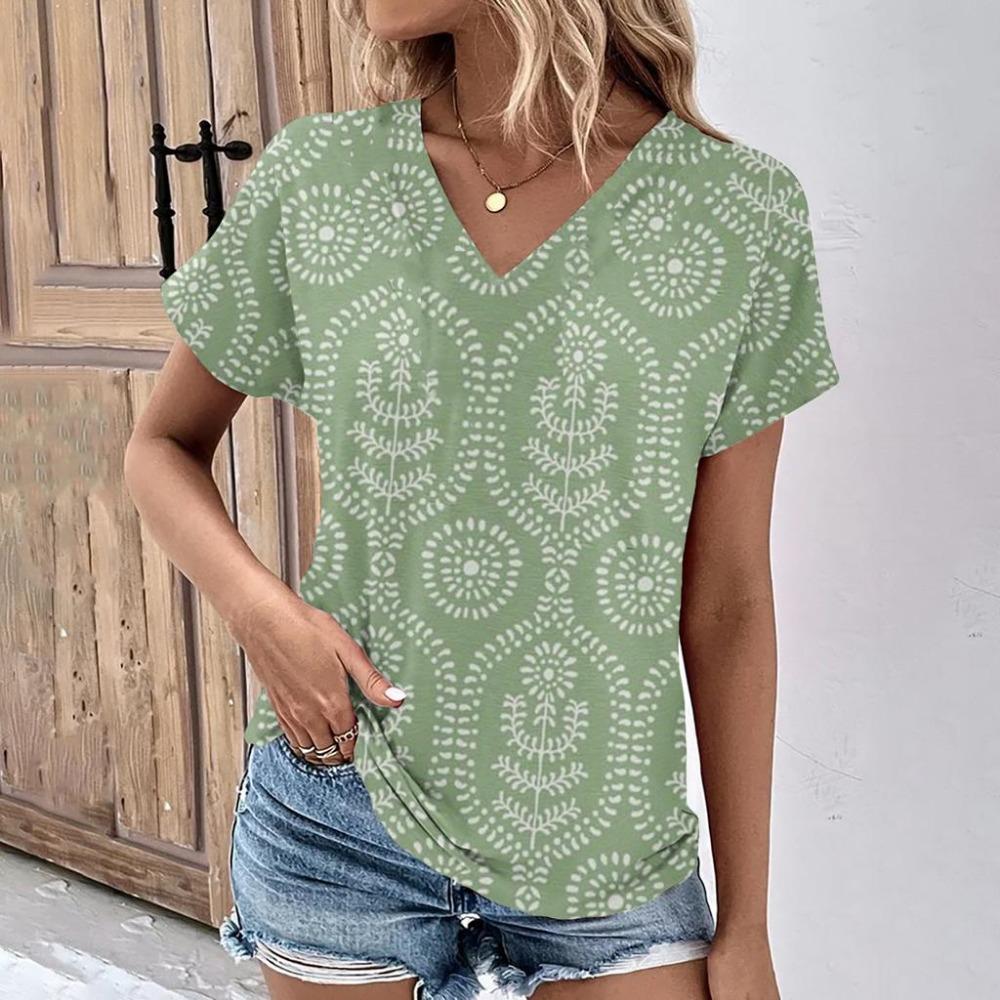 Women's Fashion T-shirts, V-neck Tops, Floral Print T-shirt, Women's Short Sleeve Top, Casual T-shirts, Summer Oversized Clothes