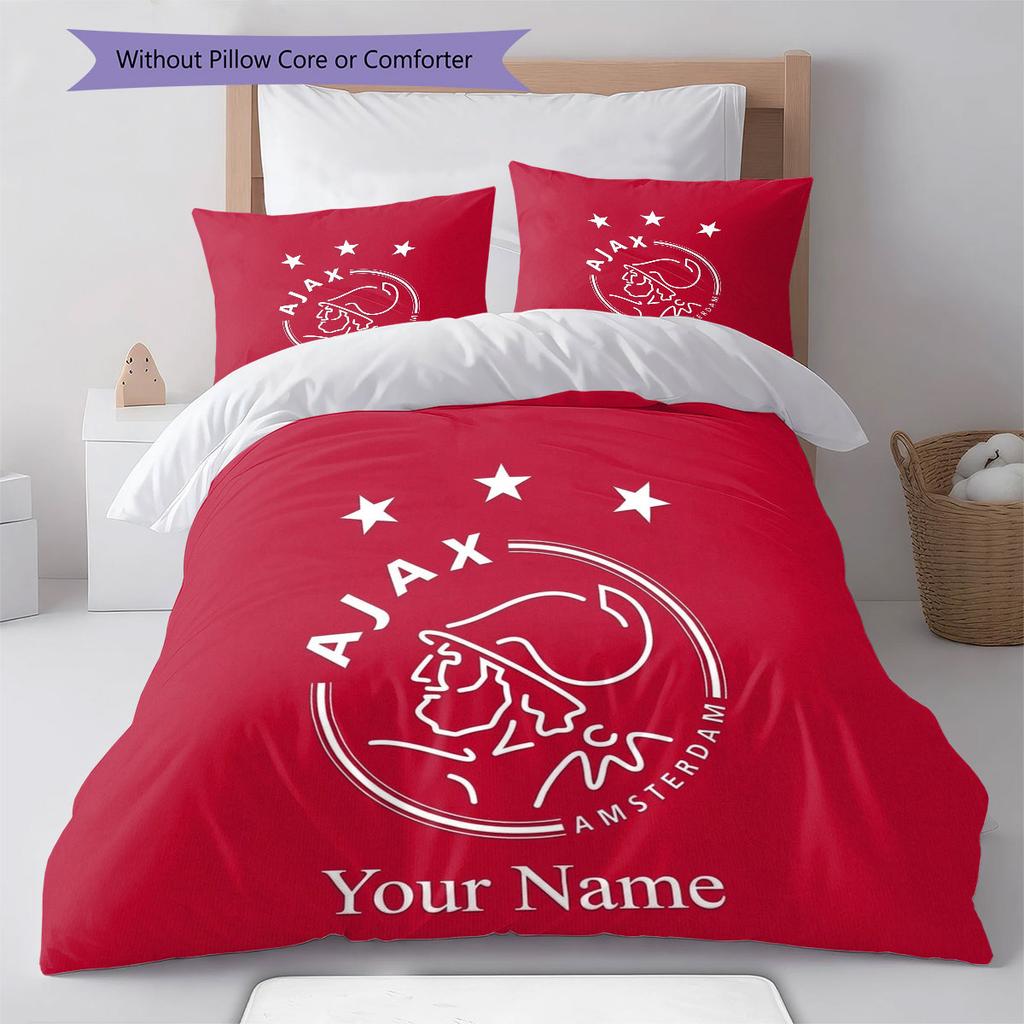 AFC Ajax Custom Name Pattern Bedding,Quilt Set Quilt Cover Pillowcase Home Birthday Gift(1 * Duvet Cover + 2 * Pillowcase, Without Core)