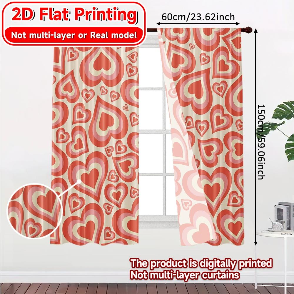 2D Flat Printing  2pcs Heart Cascade Fashionable Modern Curtains Yarn Curtains Decorations Inside Ldeal for Living Room   Bedroom
