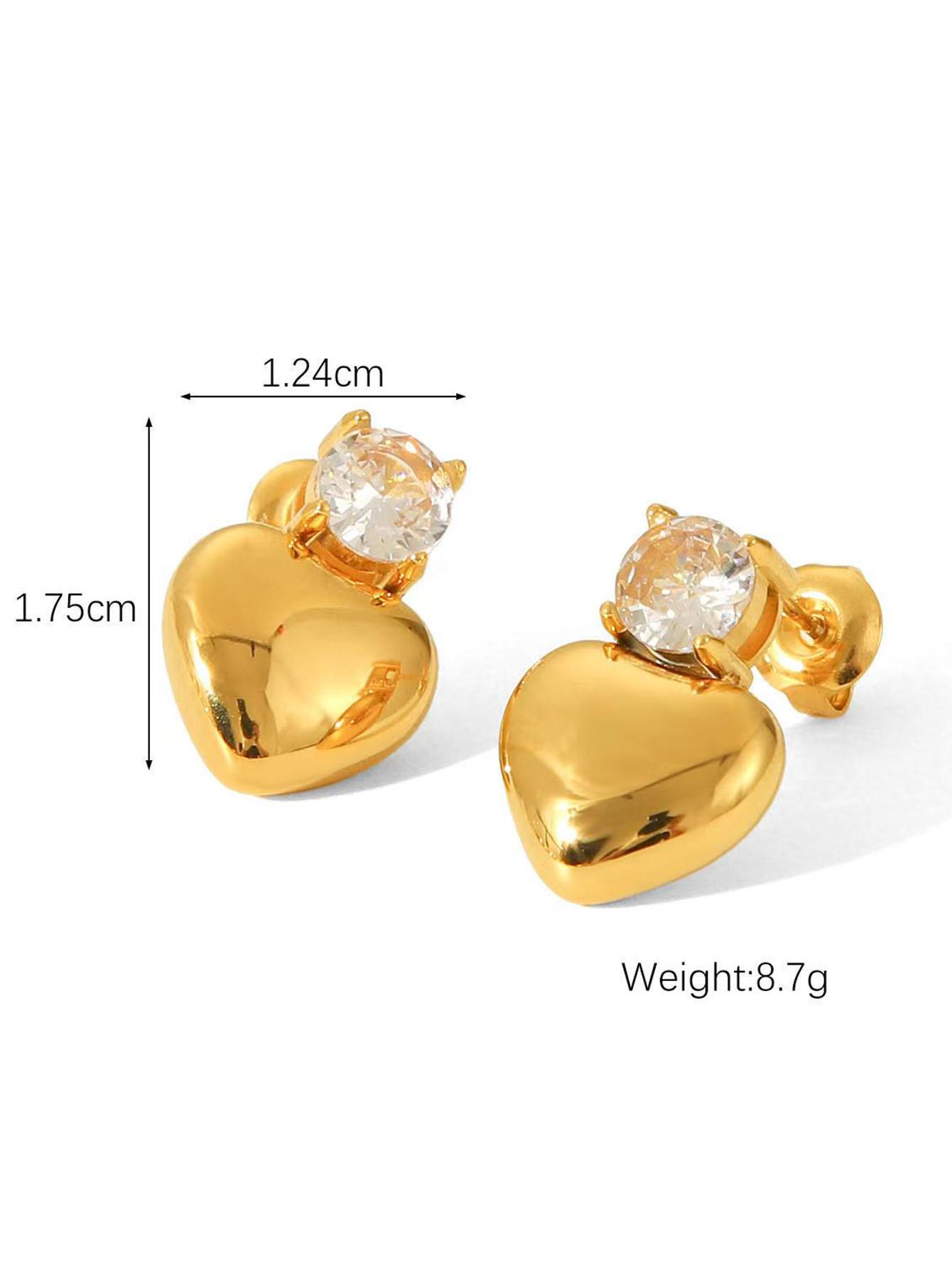 Heart Cubic Zirconia Stainless Steel earrings women 18K Gold-Plated Waterproof Zircon for Women Gift