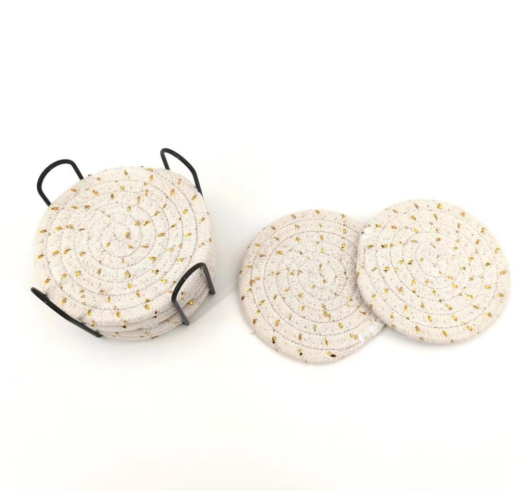 8pcs Handwoven Coasters Made of Cotton Absorbent and Heat-resistant Solid Color Nordic Style Coaster for Home Decoration