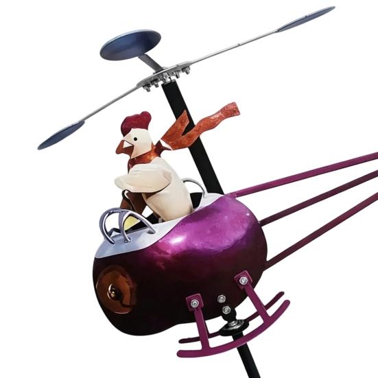 Yousheng Rooster Helicopter Wind Spinner, Outdoor Wind Driven Kinetic Sculpture, Funny Garden Wind Spinner, Chicken Ornament for Lawn Yard