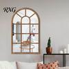 Boho Style Wall Mirror Stickers Arched Window Decor, Wooden Frame Acrylic Fake Mirror, Modern Art Self-Adhesive Windowpane Sticker for Living