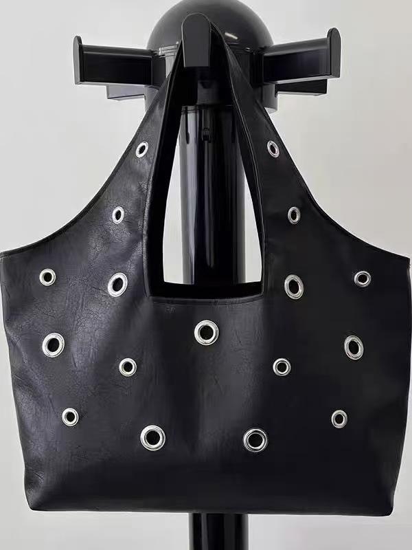 Ladies  Niche Design Rivet Large Shoulder Bag, Large Capacity Travel Tote Bag, Casual Fashion High-end Women s Bag чёрный