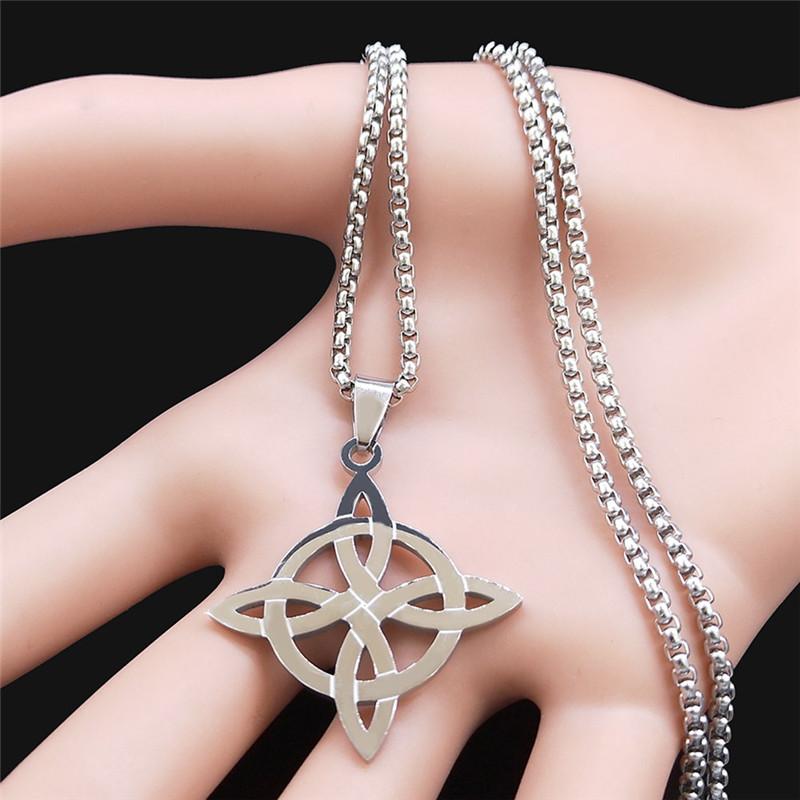Stainless Steel Celtic Knot Witch Necklace for Men Women Wicca Jewelry Witchcraft Nudo de Bruja N4273