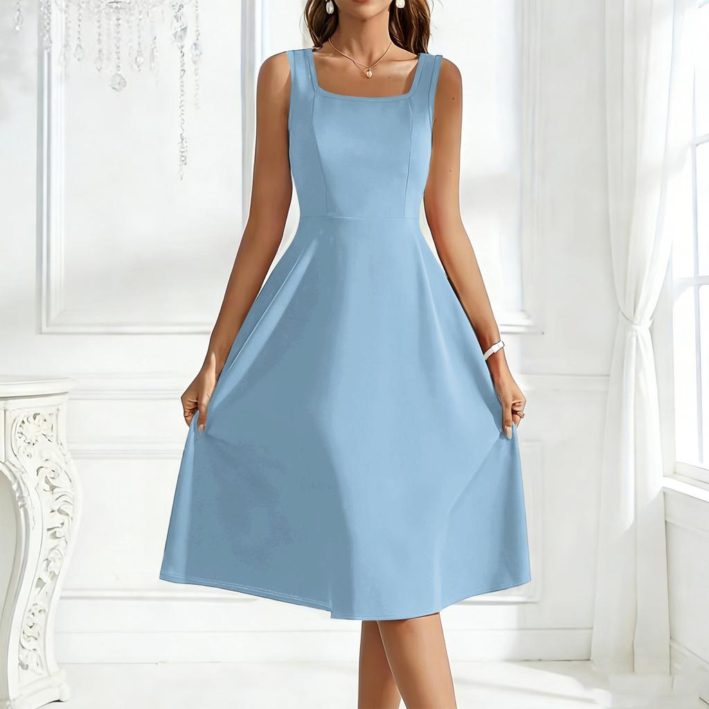 Women's Square Neckline Sleeveless A-line Dress