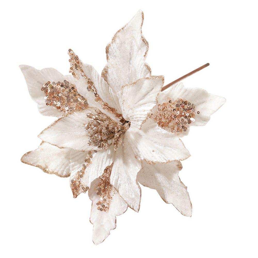 Beautiful Glitter Xmas Flower Hanging Simulation Handmade Flowers  Home Decor