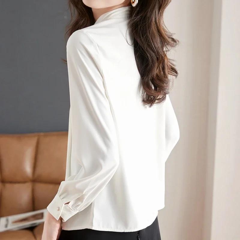 Elegant Bow Neck White Shirts Women Long Sleeve Korean Fashion Clothing Blusas Mujer Work Chiffon Blouses Office Ladies Tops Y2k