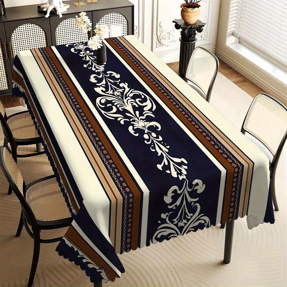 1 ST Retro Etnisch Bedrukte Rechthoekige Tafelkleed, Waaiervormige Rand Polyester Tafelhoes, Huis Eetkamer Woonkamer Keuken Dec 140x180cm