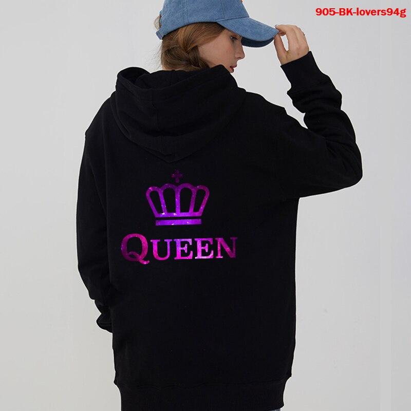 

New Women Men Hoodies King Queen Printed Sweatshirt Lovers Couples Hoodie Fashion Hooded Sweatshirt Matching Casual Pullovers 3XL