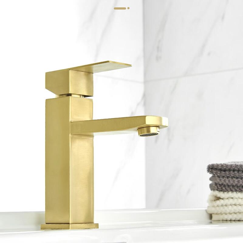 

Brushed Gold Square Stainless Steel Basin Faucet