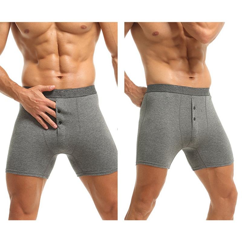 Men's Plus Size Button Opening Elastic Cotton Boxer Extended Crotch Boxer