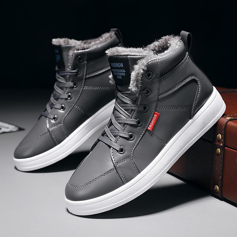 Mode Neue Herrenstiefel PU-Leder Wasserdicht Schnürstiefel Herren Winter Knöchel Leichte Schuhe Herren Winter Lässig Rutschfest