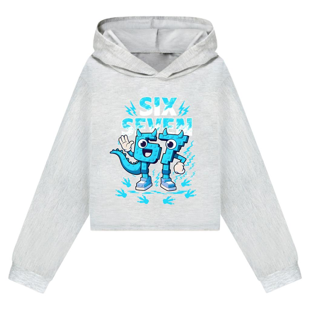 5192 Barnflickor Steal a Brainrot 67 Six Seven Tryckt Casual Långärmad Hoodie Sweatshirttopp
