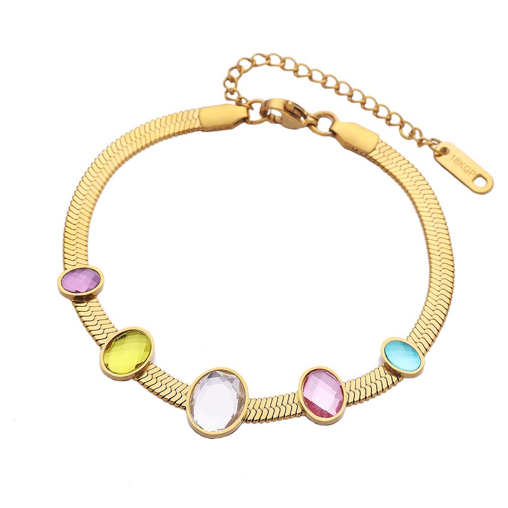 European Style 18K Gold-Plated Snake Bone Chain Bracelet with Colorful Zirconium and Titanium Steel for Women