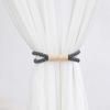 Magnetic Curtain Tieback, Cotton Linen Rope Curtain Holdback with Wood Buckle for Drapes, Decorative Tie Backs for Bedroom, Boho Room, Nursery,