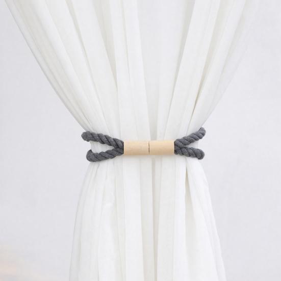 Magnetic Curtain Tieback, Cotton Linen Rope Curtain Holdback with Wood Buckle for Drapes, Decorative Tie Backs for Bedroom, Boho Room, Nursery,
