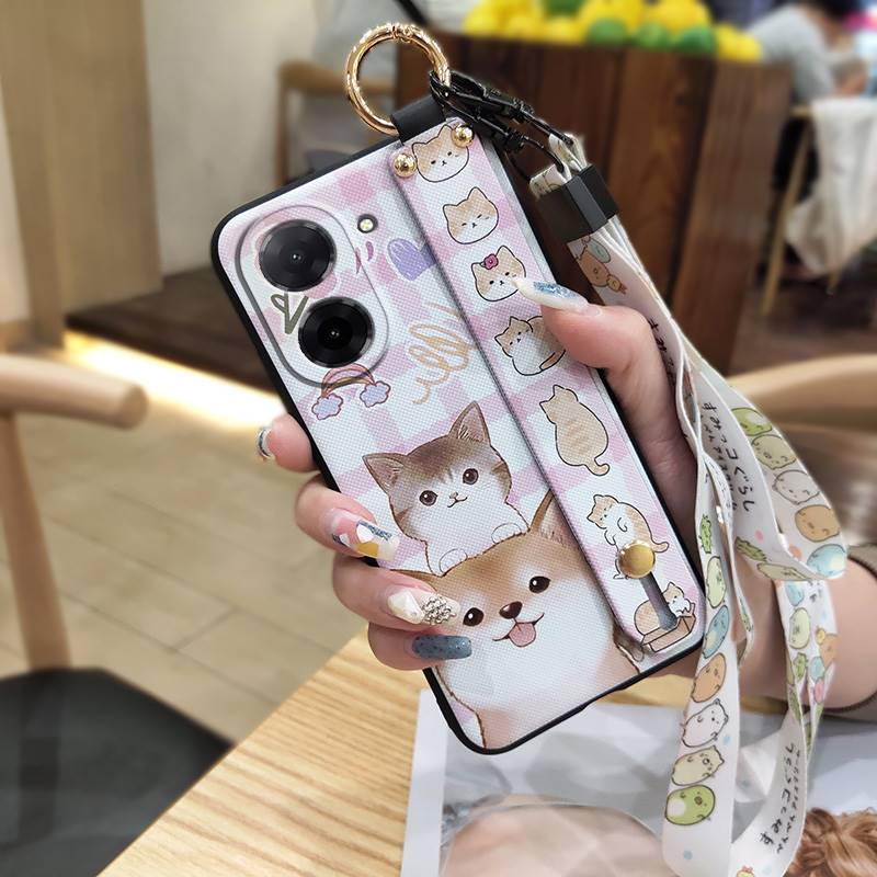 Ring Kickstand Phone Case For Redmi A5 4G/Xiaomi Poco C71 4G Cartoon Silicone Lanyard Shockproof Protective Soft Case