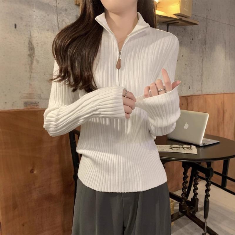 Pit Strip High-end Sweater Women's Autumn and Winter New Slim-fit Zipper Semi-turtleneck Knitted Bottoming Shirt Top
