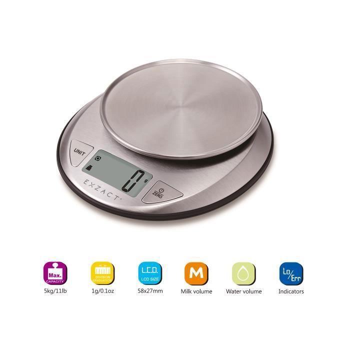 Balance de cuisine électronique - exzact - acier inoxydable - grand écran lcd - fonction tare - 5 kg de capacité