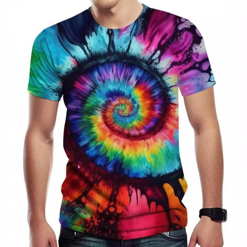 Hot selling 3D digital printed T-shirt imitation tie dye neutral camouflage men's round neck casual short sleeved shirt