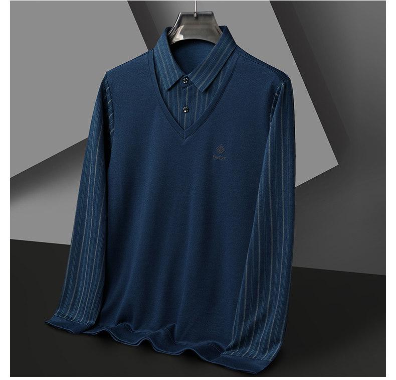 Men's Woodpecker Two-Piece Sweater Shirt, Plus Velvet, Thick Knitwear for Autumn/Winter.