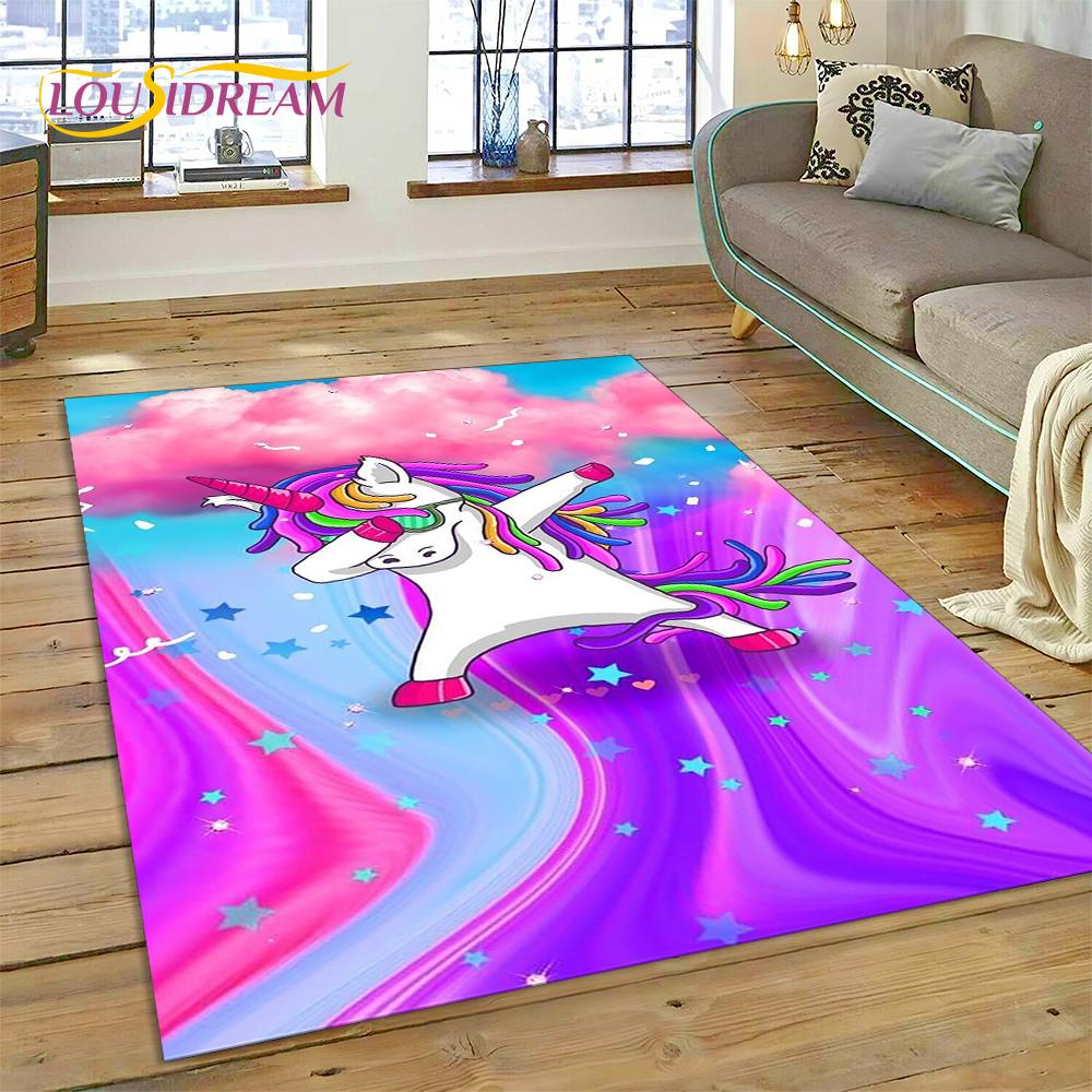 3D Cartoon Cute Unicorn Animal Carpet Rug for Home Living Room Bedroom Sofa Doormat Decor,Child Play Area Rug Non-slip Floor Mat