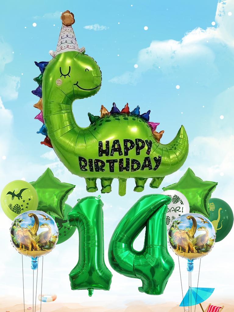 1set Happy Birthday Dinosaur Number Star Foil Balloons with Jurassic Theme Latex Balloon Children's Birthday Party Decorations