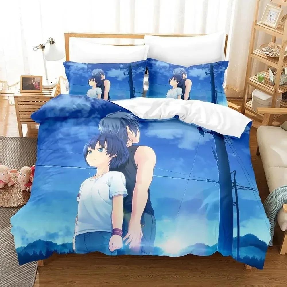 New Kawaii Waiting In The Summer Bedding Set Cartoon Anime Three-Piece Set Adult Kid Bedroom Duvet Cover Sets Twin Bedding Set