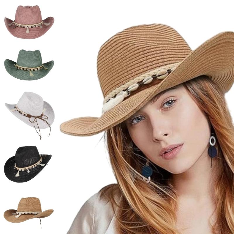 Cowboy Hat Braided Straw Hat for Disco House Cocktails Parties Vacation for Male Female Comedian Actor