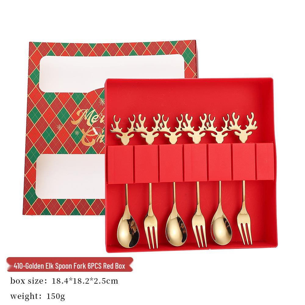 Reindeer-Themed 304 Stainless Steel Coffee and Dessert Mixing Spoon Gift Set In Cute Christmas Box