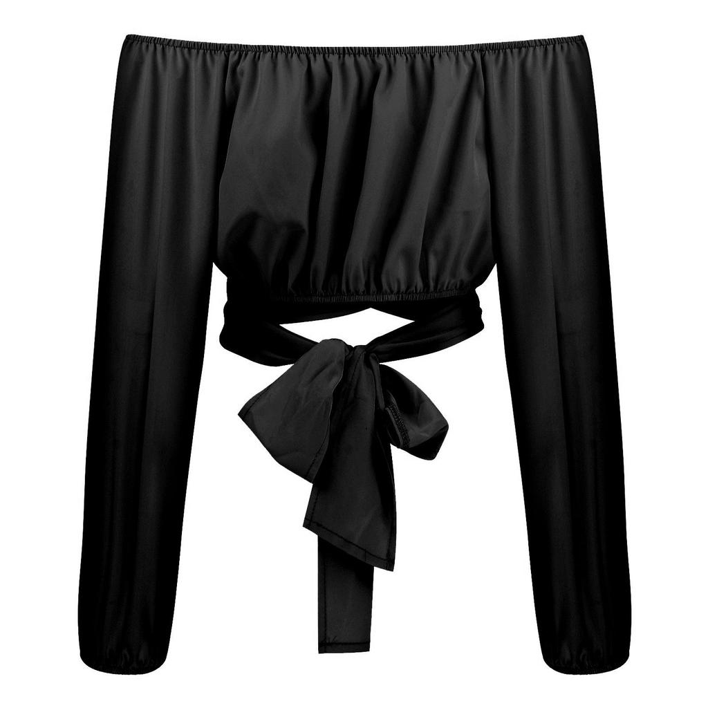 Frühling Sommer Damen Trägerloses Überkreuztes Langarm-Top