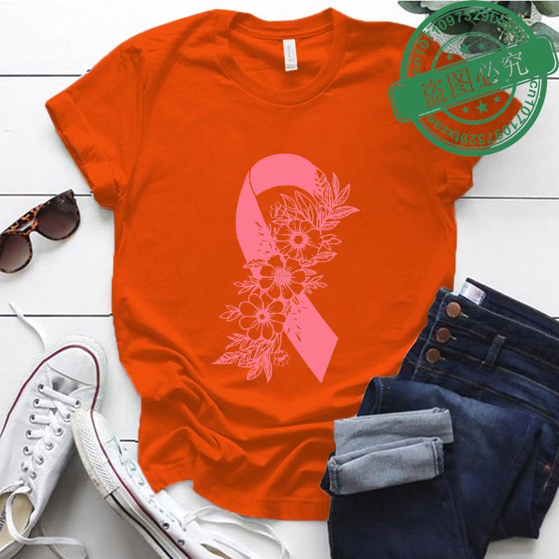 Breast Cancer Awareness Shirt Pink Ribbon Floral TShirts Support Cancer Fighter Womens Clothing Breast Cancer Survivor Tops