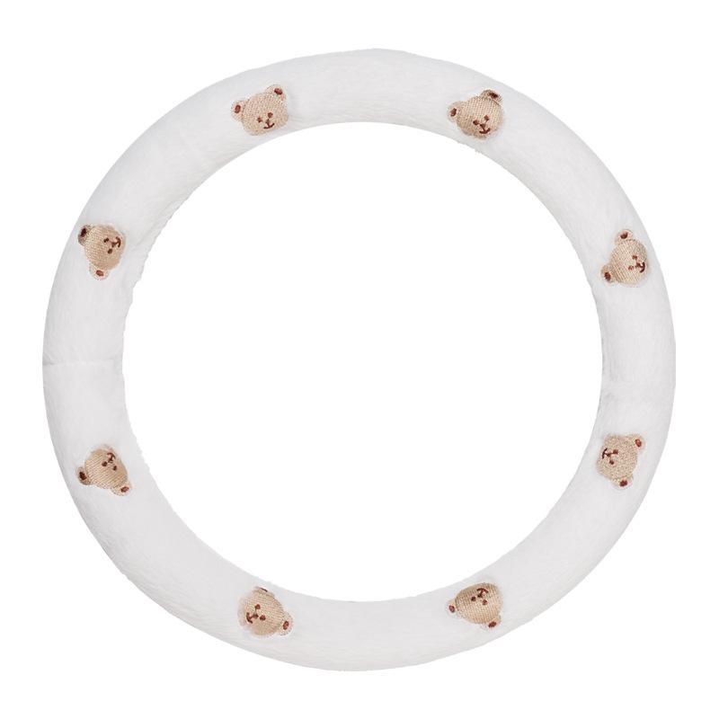 Plush car steering wheel cover with cartoon embroidery, anti slip and wear-resistant car handle cover, winter warm steering whee