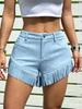 Pantaloncini Corti da Donna in Pelle Scamosciata a Vita Alta con Frange Stile Western Casual