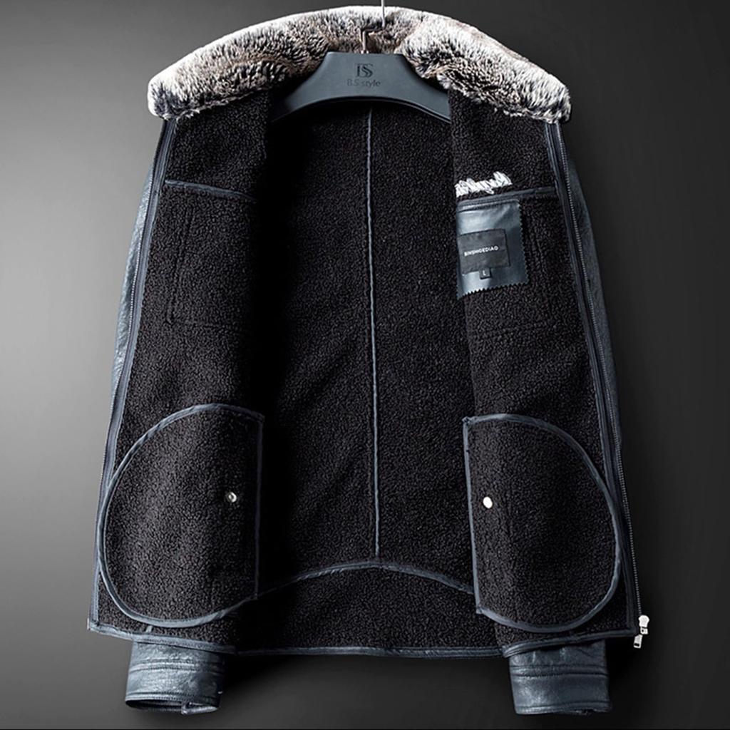 RENHE Leather Winter Motorcycle Jacket with Fleece Warm and PU Leather Jacket with Abrasion Size XL Men's Jacket, Lining, Windproof, Resistance,