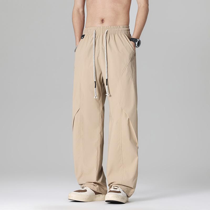 Outdoor mesh breathable sports overalls men's summer thin loose design straight wide-leg casual long pants