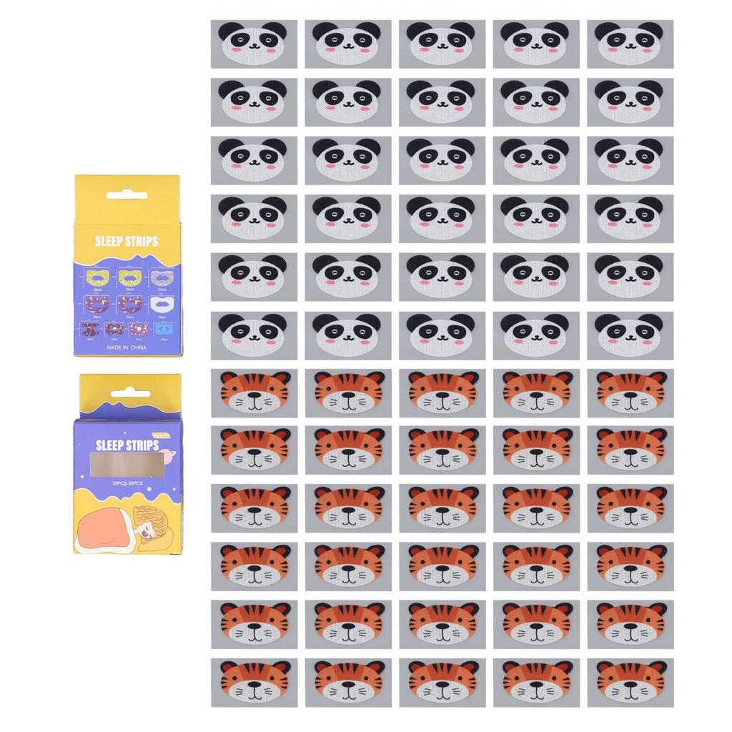 60 Counts Cartoon Mouth Tape Snore Reduction Panda Tiger Pattern Improve Sleep Mouth Breathing Sticker