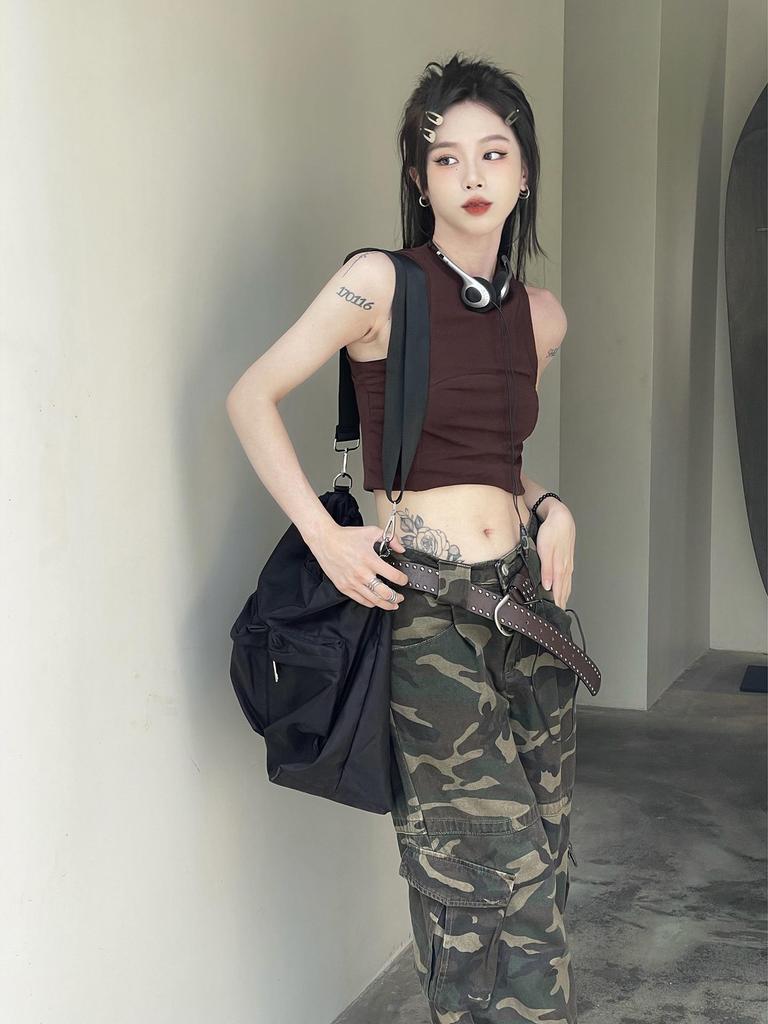 Unisex High-Waist Loose Fit Camouflage Hip-Hop Overalls