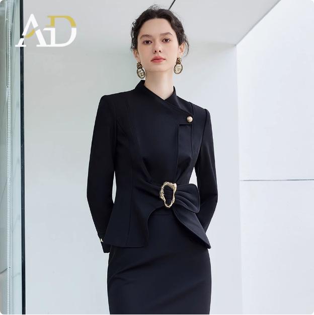 Black Trendy Women's Skirt Suit - Professional & Stylish Executive Workwear for Spring & Autumn
