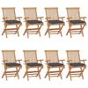 Chaises de jardin avec coussins  lot de 8 Teck massif