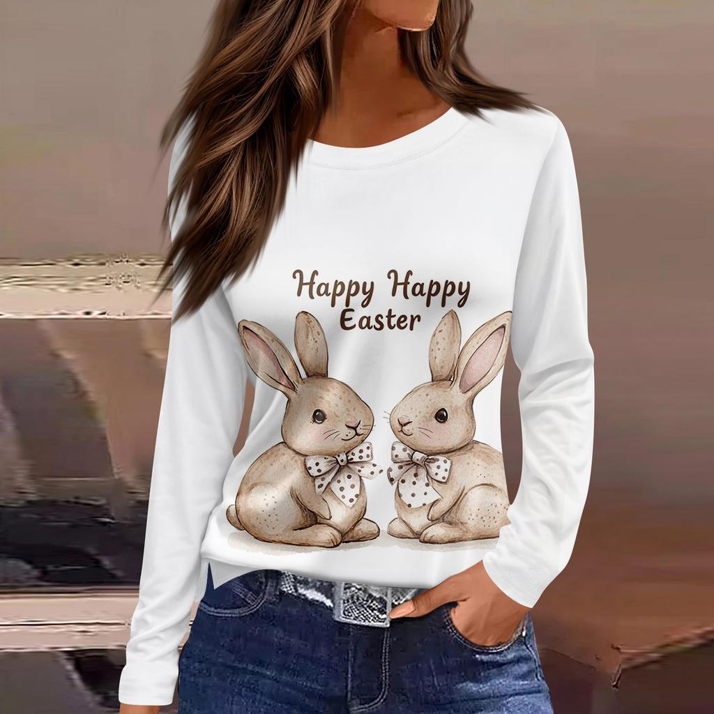 Damska modna, swobodna, rozcięta na dole, okrągły dekolt, długi rękaw, luźny, nadrukowany T-shirt