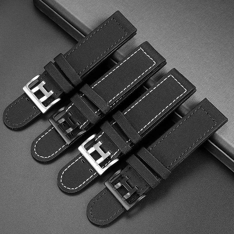 ONENylon +Leather Watchband Strap For Hamilton Kaki Field Aviation H70575733 H71626735 Waterproof Watch Bracelet Male 20mm 22mmMN