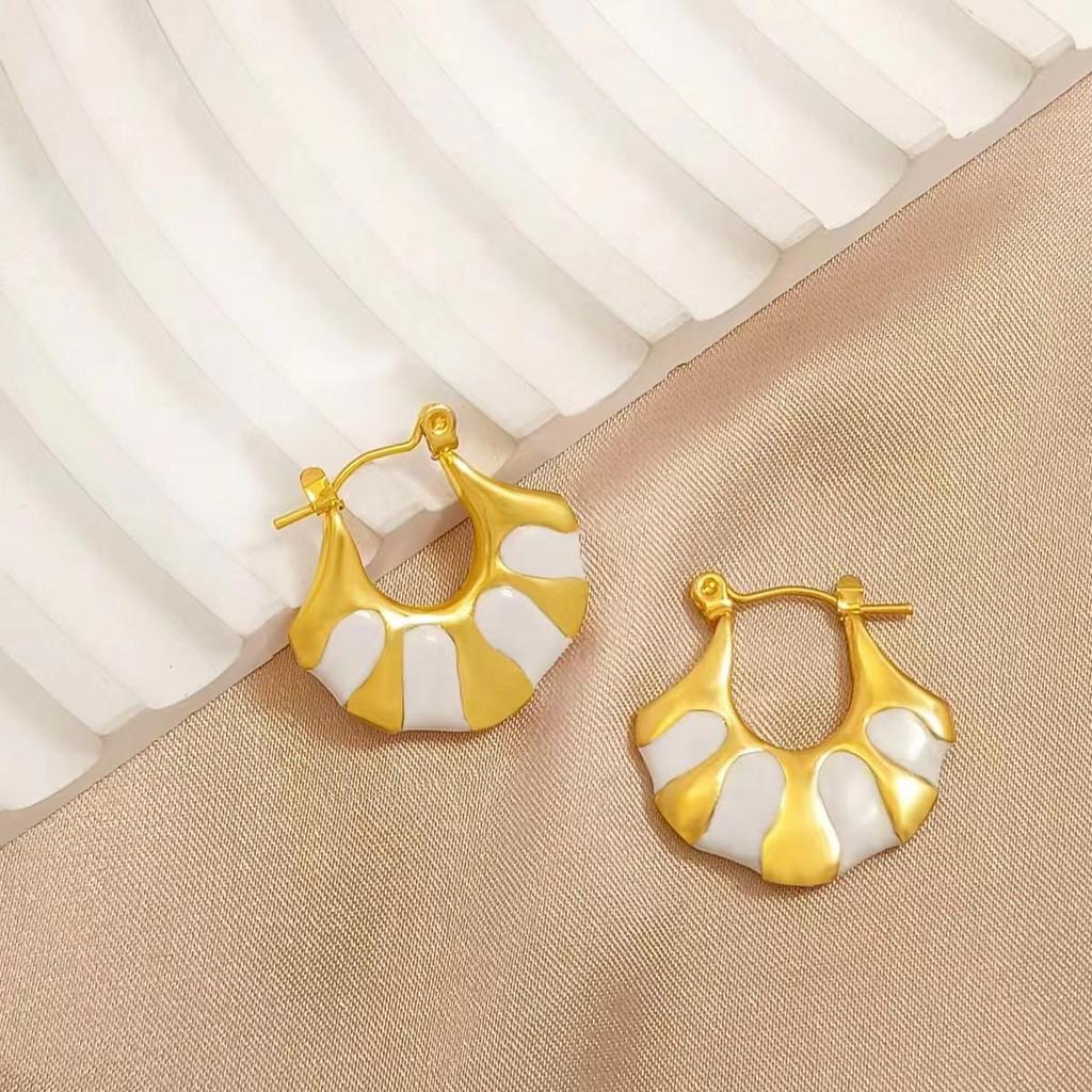 Gold-Plated Enamel Fan Earrings: Luxurious & Unique Stainless Steel Jewelry